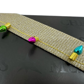 Preview: Geschenkband, Faux light Kordel in gold mit farbigen kleinen Tannenbaumlichter, detail