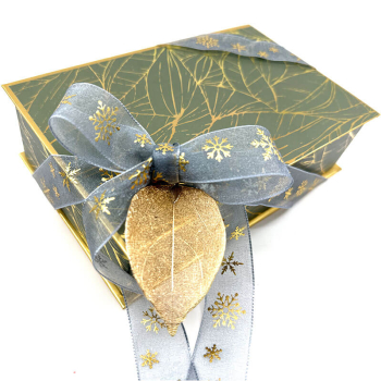 Preview: Gift ribbon, Snowin, sea blue with gold stars, with a goift box