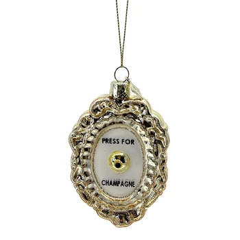 Vondels gold glass champagne bell Christmas ornament with Press for Champagne lettering
