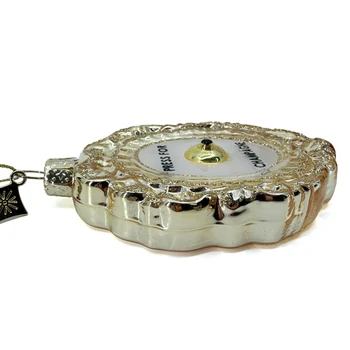 Preview: Side view of Vondels champagne bell glass ornament showing ornate gold frame