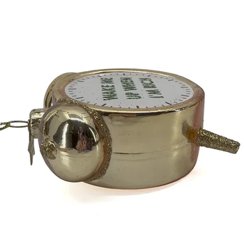 Preview: Side view of Vondels gold mouth-blown glass alarm clock Christmas ornament
