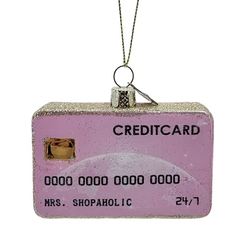 Vondels Weihnachtsbaumschmuck Kreditkarte Pink aus Glas mit Goldglitzer und Aufschrift Mrs Shopaholic
