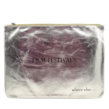 Unterarmtasche, Clutch, Irisee gold, Druck FILM FESTIVAL, Where Else