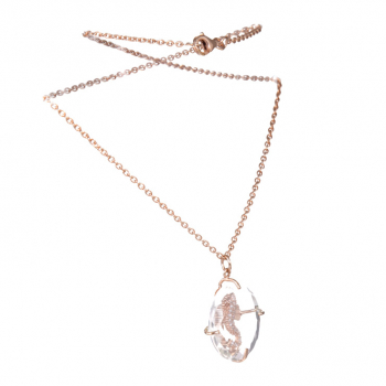 a cuckoo moment, rose gold-plated silver chain with collier, sea horse, white quartz