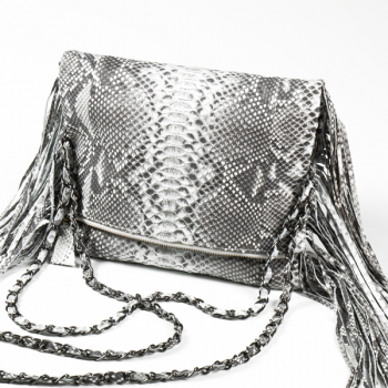Python Leder Fransen Schultertasche in natur