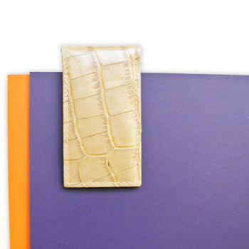 FIN, Leather Clip for money or recipes in croco pattern cream