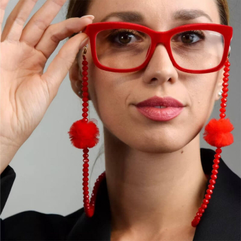 Preview: I-Conically Brillenkette Pom Pom rot,  style Model