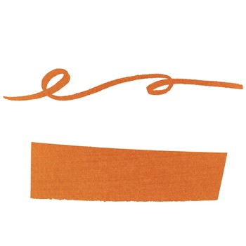 Preview: Farbmuster Jacques Herbin Orange Indien mit kalligrafischem Schwung und breitem orangefarbenem Tintenstrich