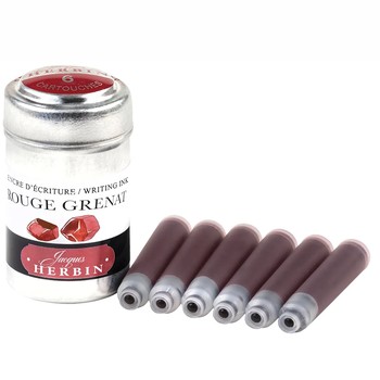 Preview: Jacques Herbin Rouge Grenat Aluminiumdose mit sechs dunkelroten Standard-Tintenpatronen