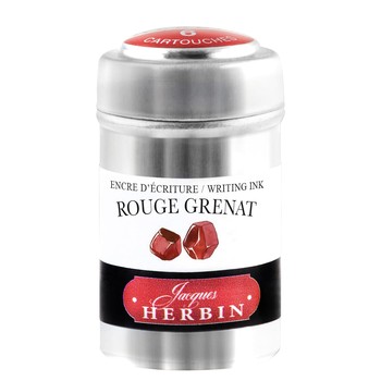 Jacques Herbin Rouge Grenat Tintenpatronen in silberfarbener Aluminiumdose mit sechs Patronen