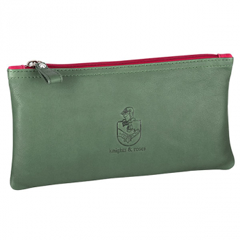Knight and Roses Tickettasche,Maximilian Leder Clutch,dunkelgrün, pink Zipp