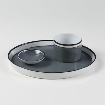 Dish plate, oval, cylindric dip bowl, bowl xs, two tone grey, porcelain, Reichenbach