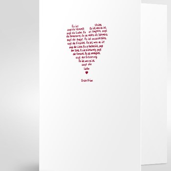 Trixi Gronau • Erich Fried Gedicht  Hochzeitskarte, Farbe weiss, Druck rot, Detail