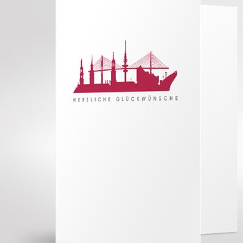 Glückwunschkarte weiss Skyline Hamburg,Trixi Gronau, Motiv