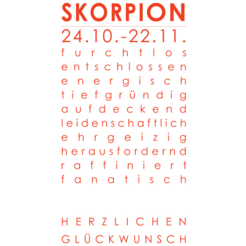 Sternzeichenkarte SCORPION Druck rot, Detail