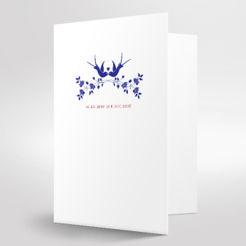 Trixi Gronau • Vögel Hochzeitskarte, Farbe weiss, Druck rot und blau
