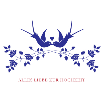 Trixi Gronau • Vögel Hochzeitskarte, Farbe weiss, Druck rotund blau Detail