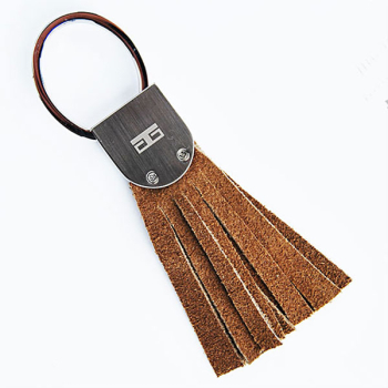 Key chain, stainless steel satin, suede brown, Trixi Gronau