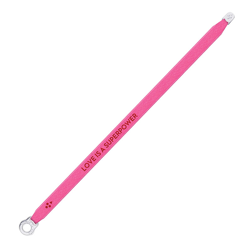 Sorbet Island Satin-Armband LOVE IS A SUPERPOWER neonpink