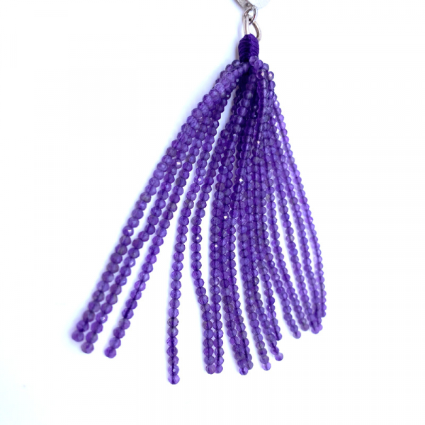 a cuckoo Moment Earring stingray and gemstones tassel in purple, detail tassel