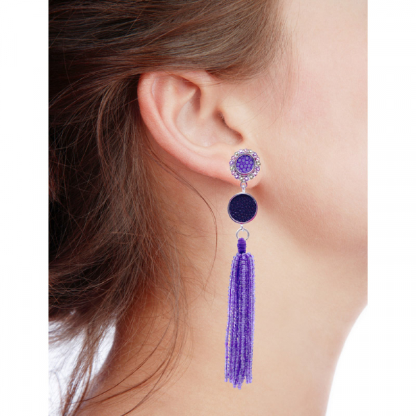 a cuckoo Moment Earring stingray and gemstones tassel in purple, style