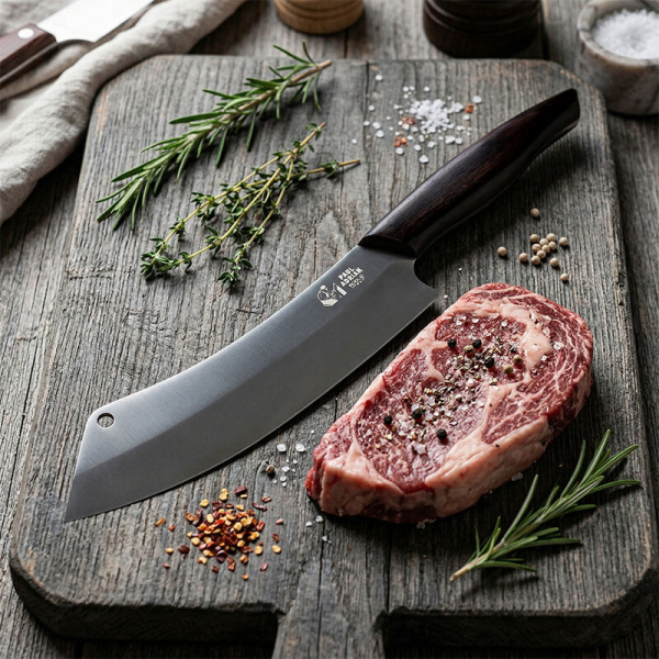 Paul Adrian Barbecue Messer Beluga Ebenholz Griff, Klinge DLC beschichtet, style mit Steak