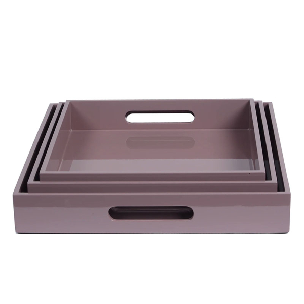 Tablett, Shiny, quadratisch, Lack mauve 3 Größen, Set
