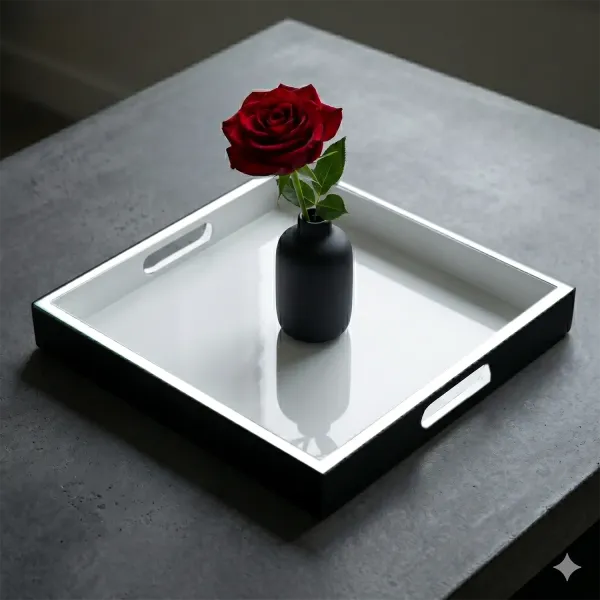 Tray, square, Outside paint Lacquer black, Inside white, style
