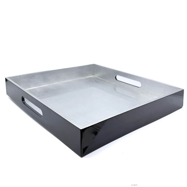 Tablett, Shiny, quadratisch, Lack schwarz Außen, innen Metallisch silber, 3 Größen