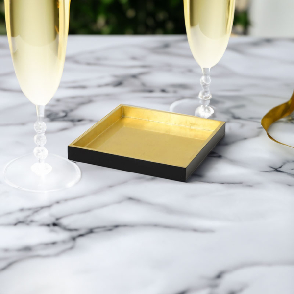 Mini Size Tray, square, paint Lacquer black-gold, style