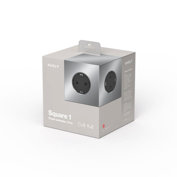 Avolt Square 1, Multi Ladestation, Steckerwürfel aluminium Finish, Giftbox front
