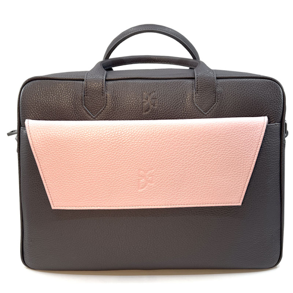 BGents leather Business Bag grey, with Couvert pink,