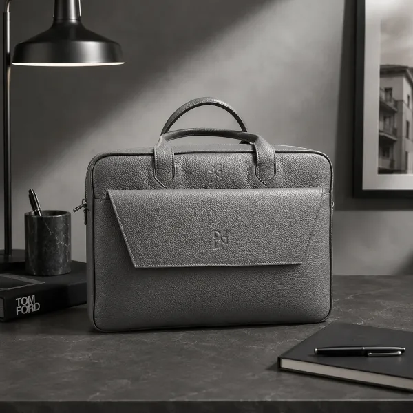 BGents Leder Laptop Couvert, grau, style