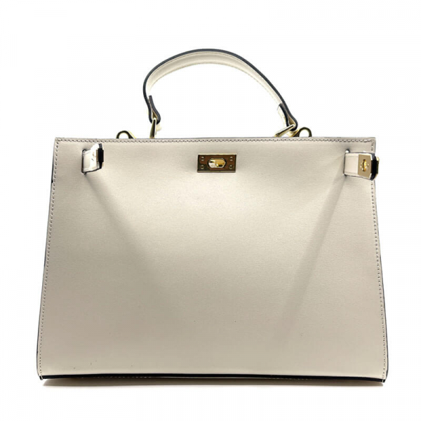 Tote Bag, Lucie leather cream, closure opem