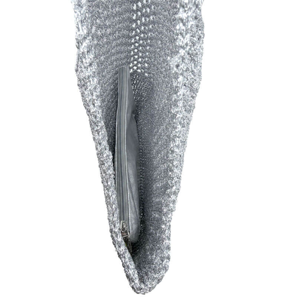 Tote Bag Zita, geflochtenes veganes Leder leder, Metallic silber,detail