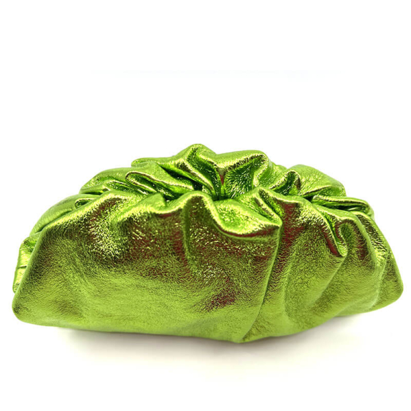 Clutch, Mia, soft leather, metallic green, top