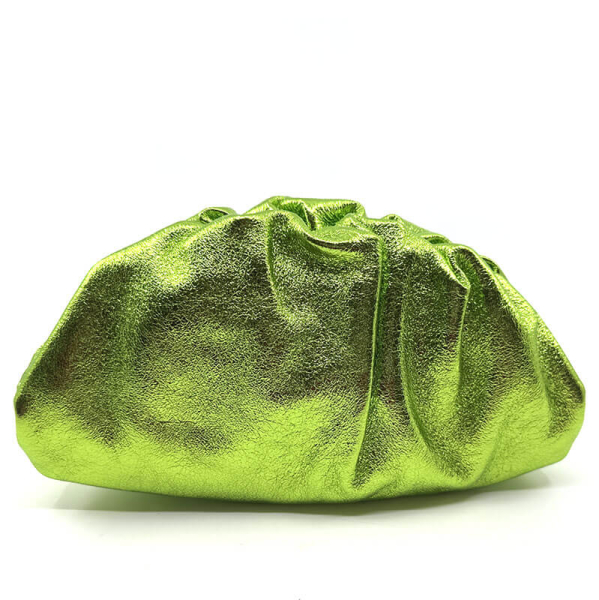 Clutch, Mia, soft leather, metallic green front