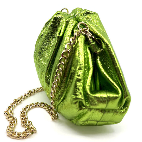 Clutch, Mia, soft leather, metallic green , side