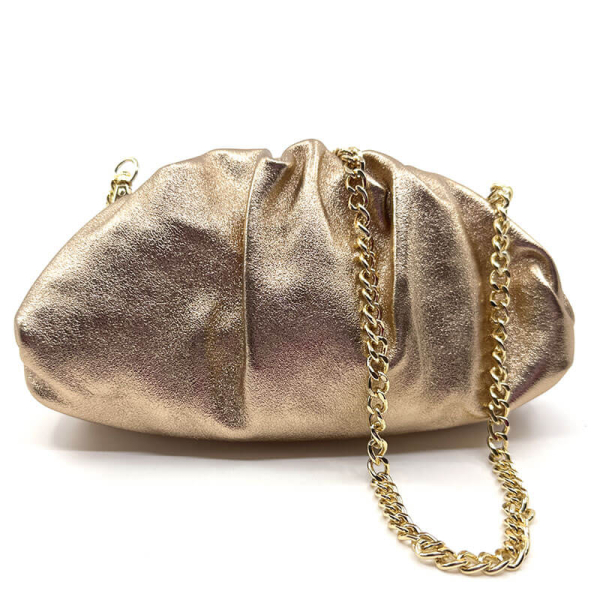 Clutch, Mia, soft leather, metallic pinkgold , strap