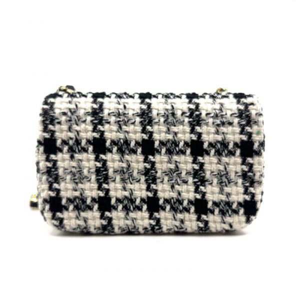 Shoulder bag Marie S,cream-black, checkered fabric, chain strap, back