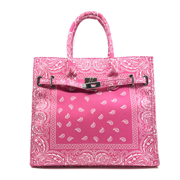 Tote Bag, Frida L, Paisley pink, closure half open