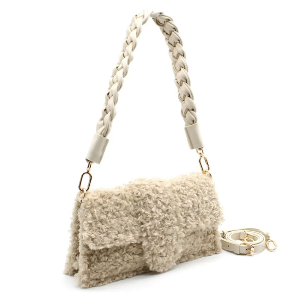 Sholderbag Olivi faux shearling creamwhite shoulder bag, side