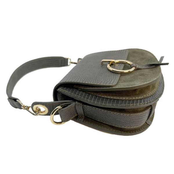 Crossbody-Saddelbag, Nane, Leder khaki geprägt, detail