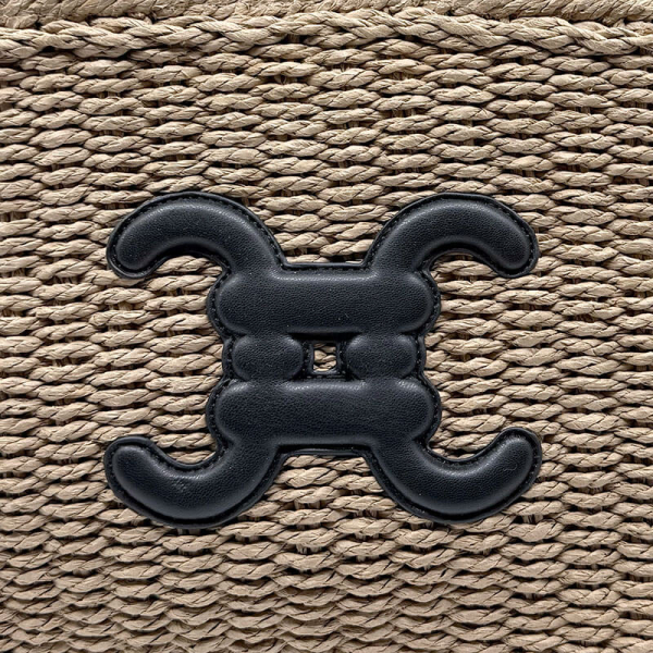 Tote bag, Estella, Raffiabast, creme schwarz, Emblem