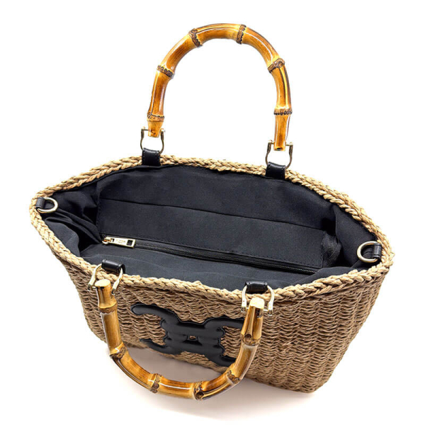 Tote bag, Estella, Raffiabast, creme schwarz,  Verschluss