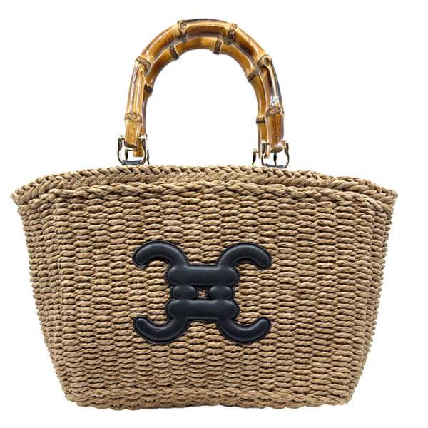 Tote bag, Estella, Raffiabast, creme schwarz, front