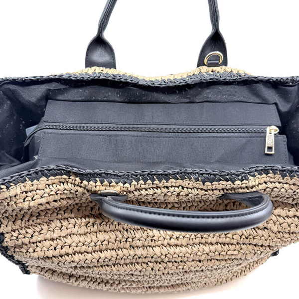 Tote bag, Rupa, Raffiabast, creme schwarz, Verschluss