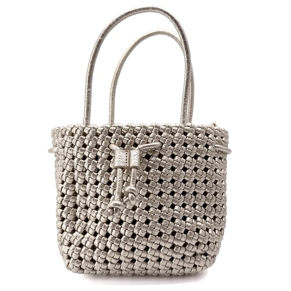 Vimoda Cleo woven leather top handle bag in champagne