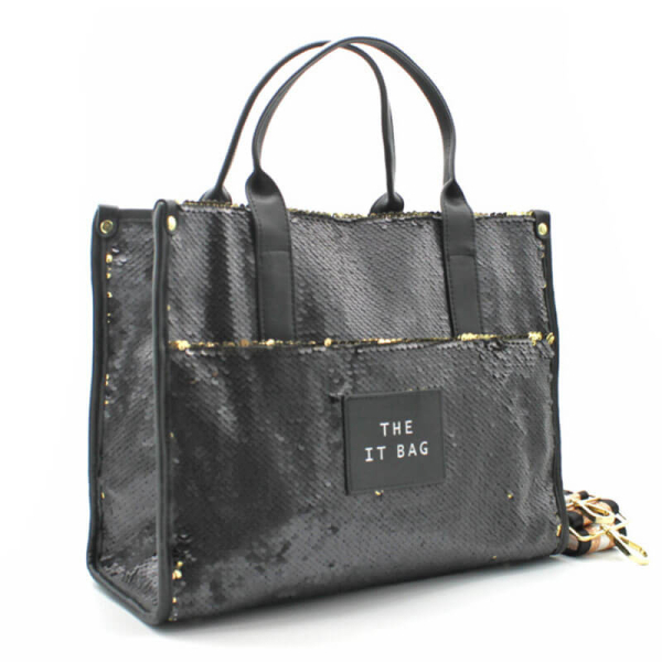 Tote bag, Pailletten schwarz-gold, the it bag
