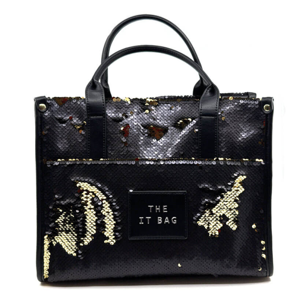 Tote bag, Pailletten schwarz-gold, the it bag back